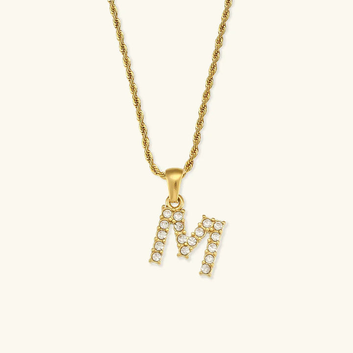 Gold-Plated Initial Pendant Necklace with Diamond Simulants