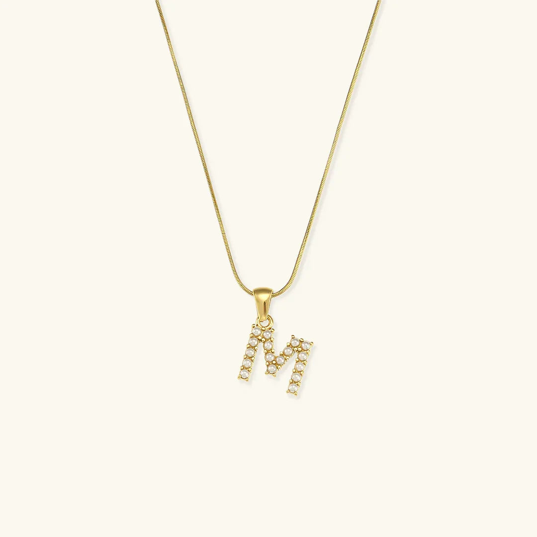 Gold-Plated Initial Letter Necklace with Freshwater Pearls