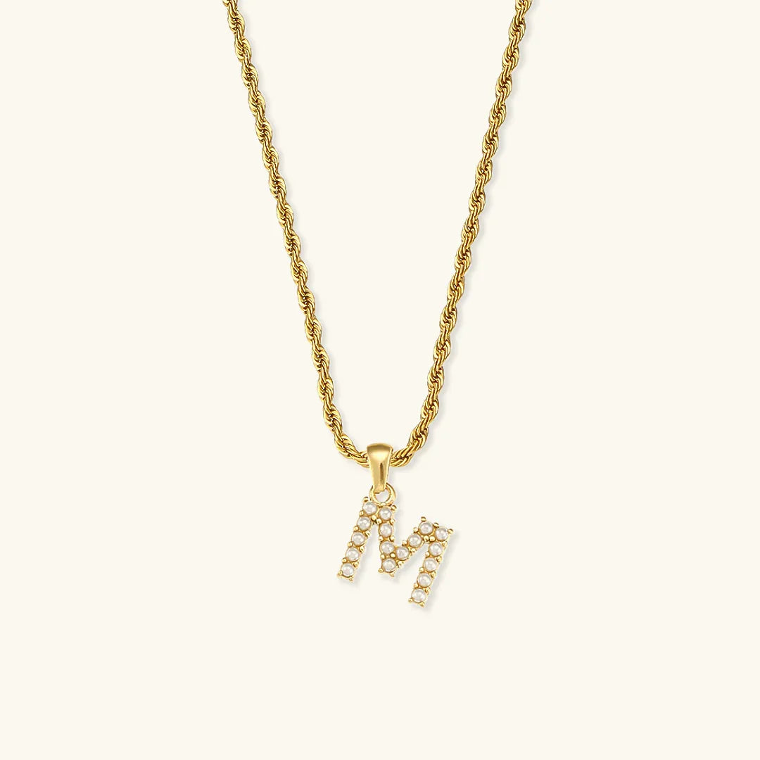 Gold-Plated Initial Letter Necklace with Freshwater Pearls