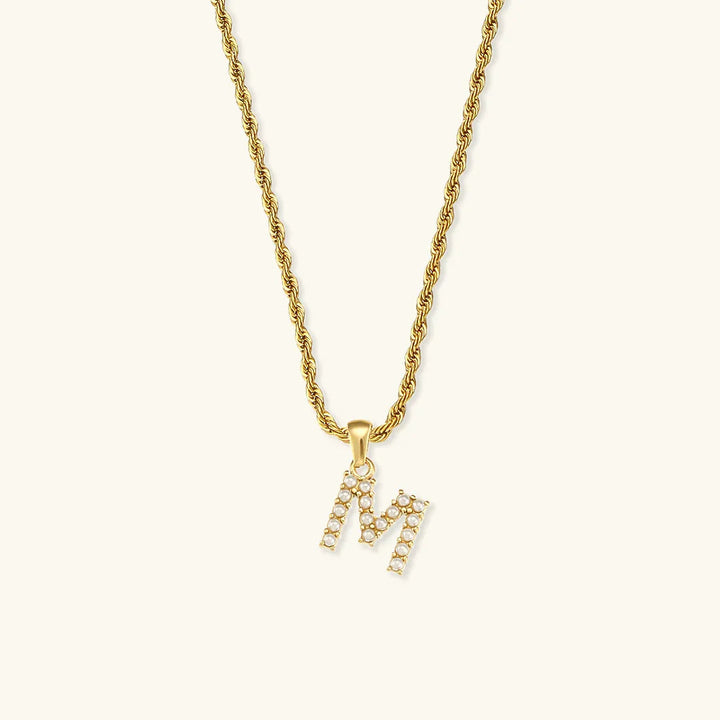 Gold-Plated Initial Letter Necklace with Freshwater Pearls