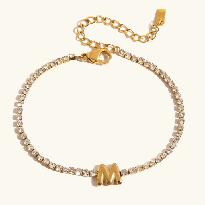 Gold-Plated Cubic Zirconia Initial Tennis Bracelet for Women