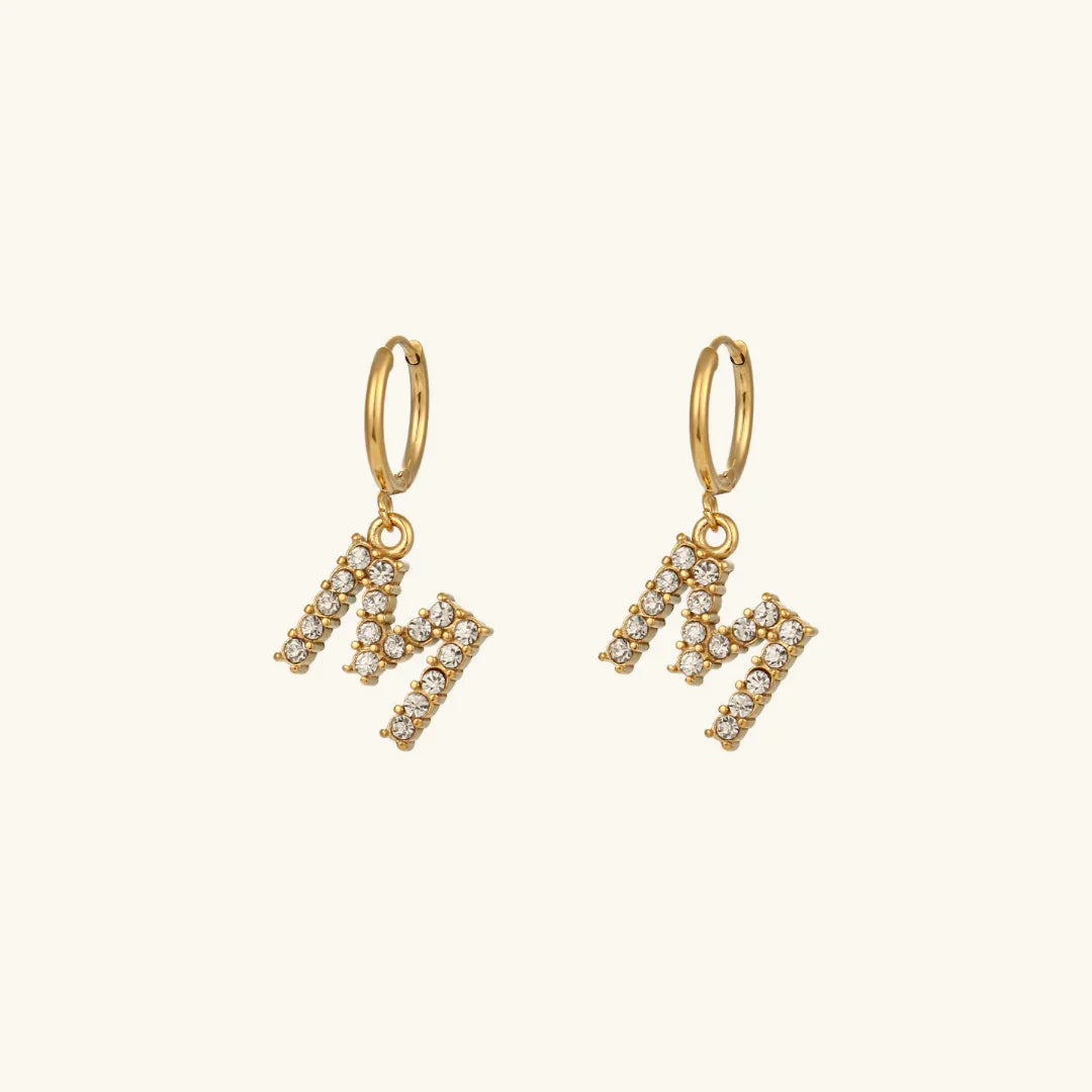 Gold-Plated Initial Letter Earrings with Diamond Simulants