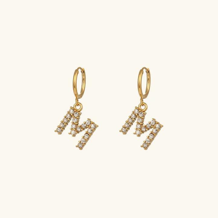 Gold-Plated Initial Letter Earrings with Diamond Simulants