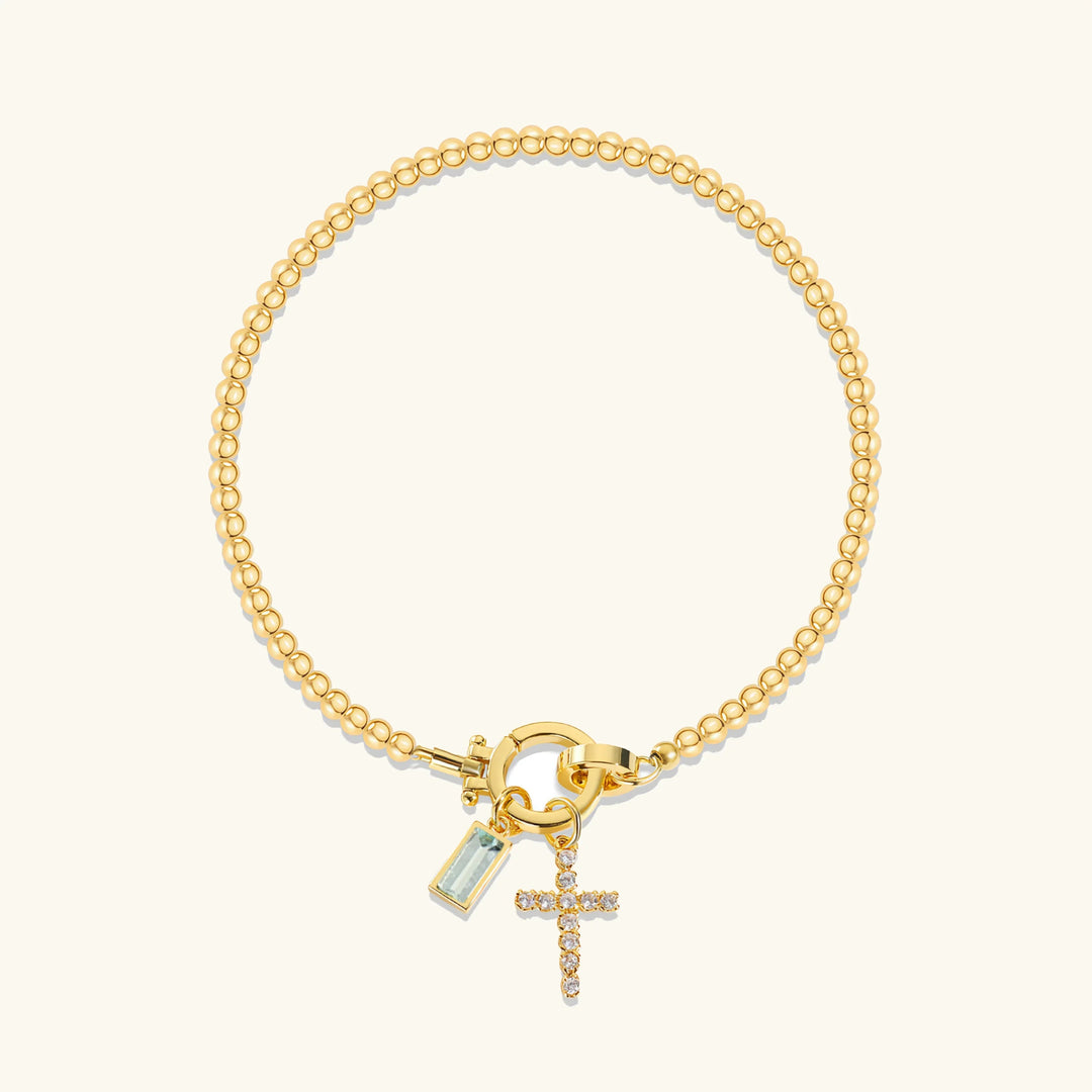 Gold-Plated Crystal Birthstone Cross Bracelet