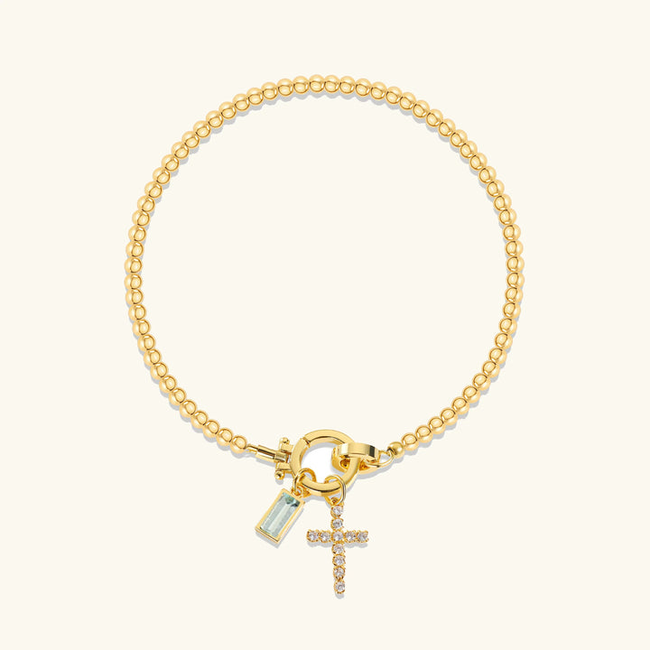 Gold-Plated Crystal Birthstone Cross Bracelet