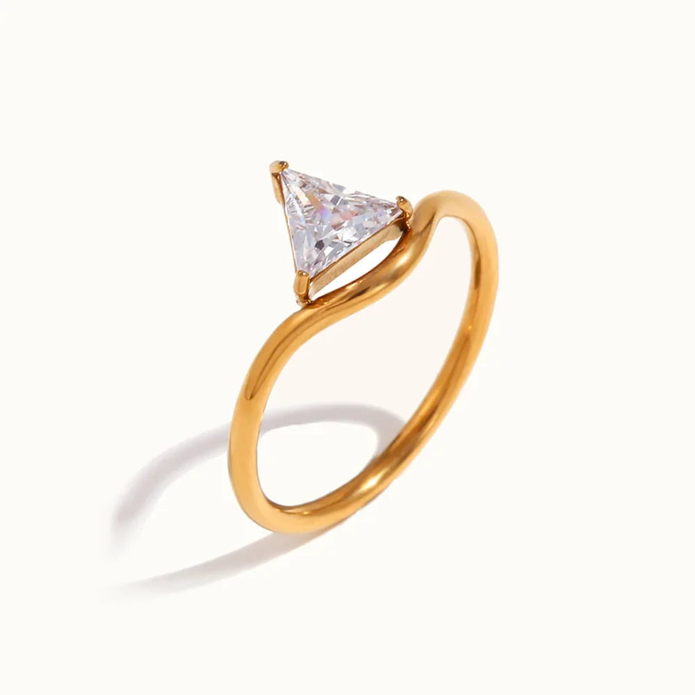 Gold-Plated Cubic Zirconia Triangle Ring for Women