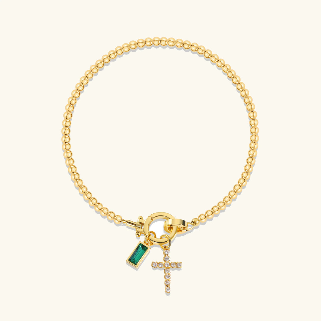 Gold-Plated Crystal Birthstone Cross Bracelet