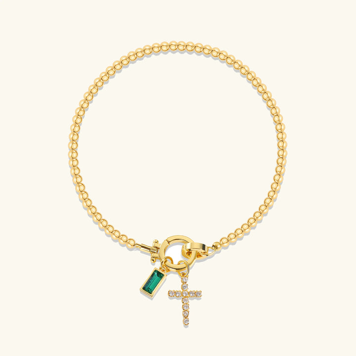 Gold-Plated Crystal Birthstone Cross Bracelet