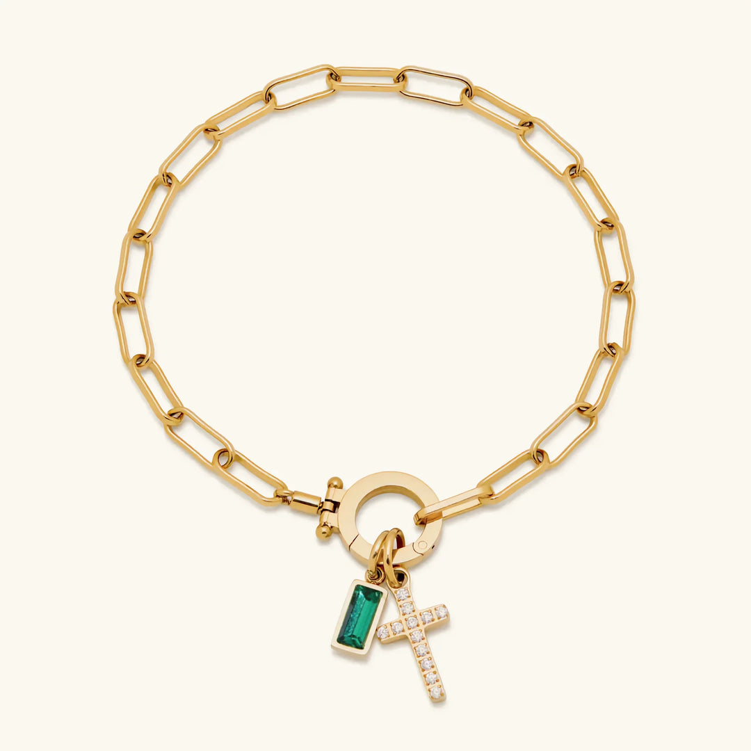 Gold-Plated Crystal Cross Bracelet