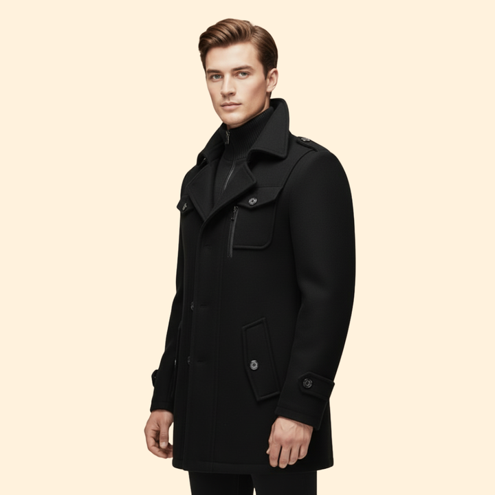 Men’s Coat with Layered Closure