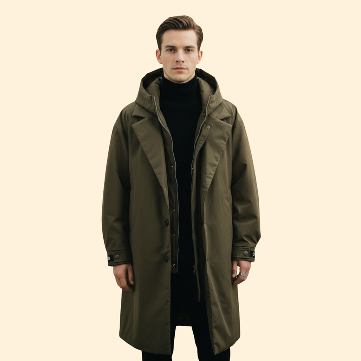 Men’s Long Coat with Lapel Collar