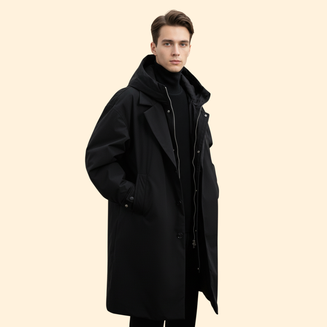 Men’s Long Coat with Lapel Collar