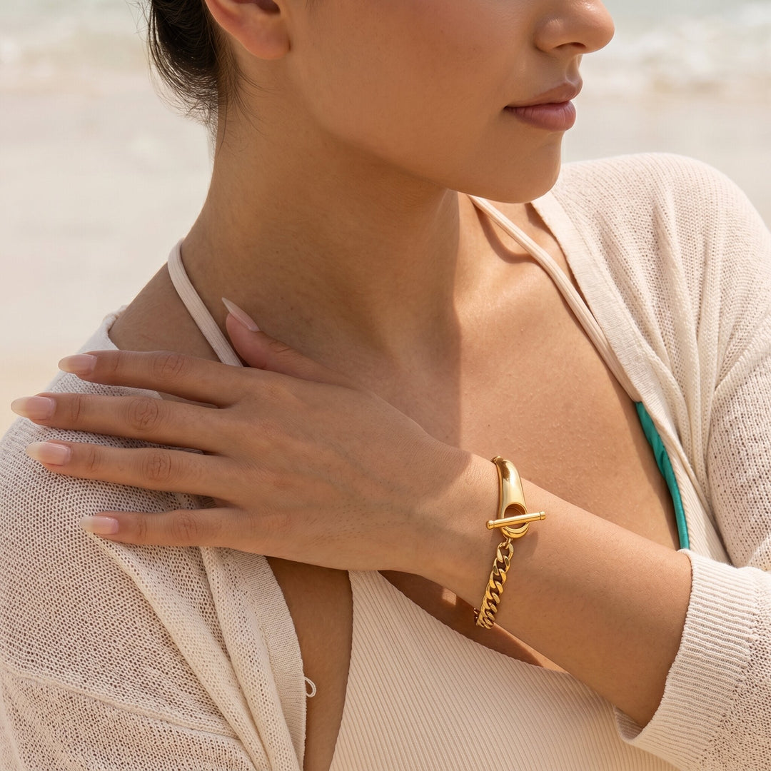 Gold-Plated Chained Bangle for Women