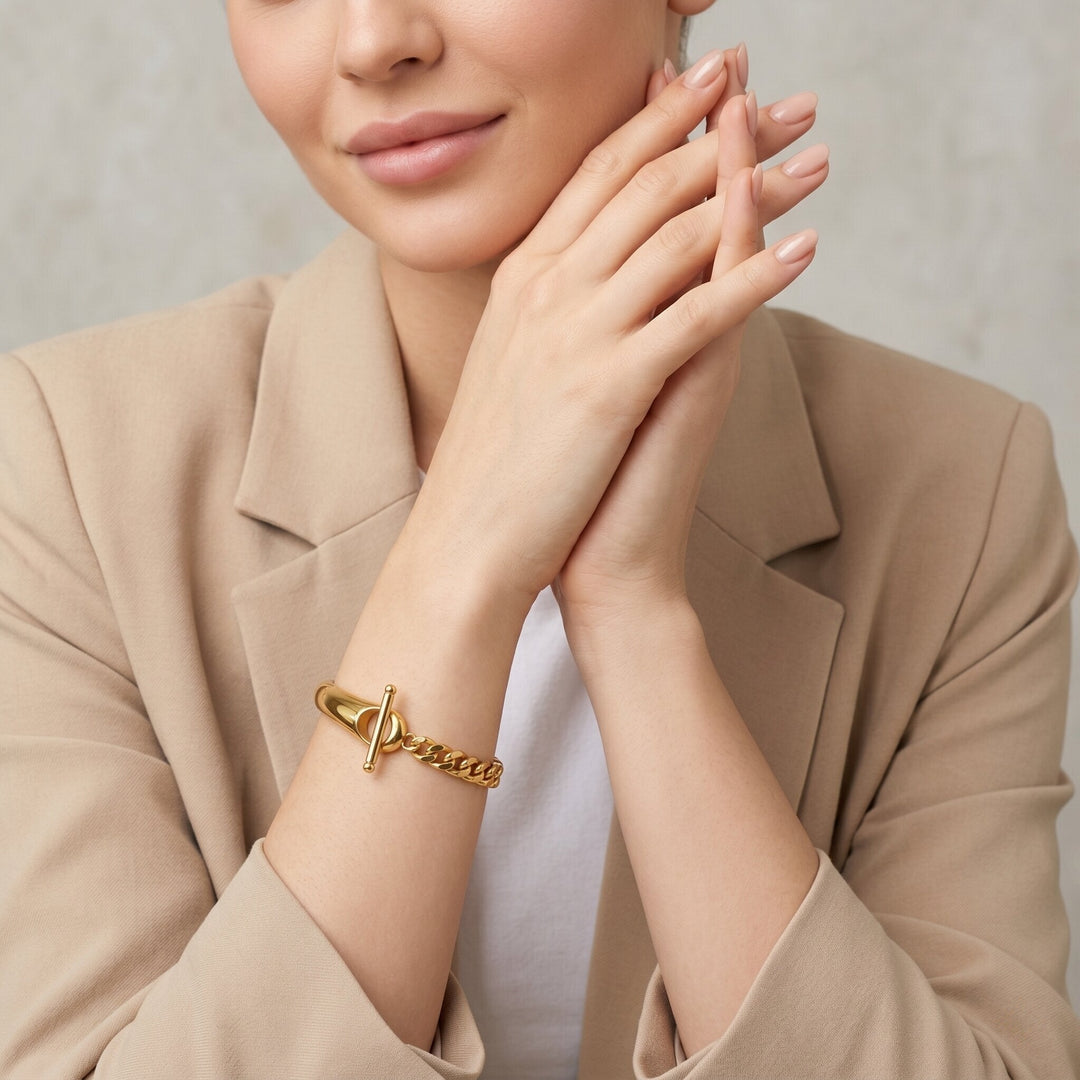 Gold-Plated Chained Bangle for Women