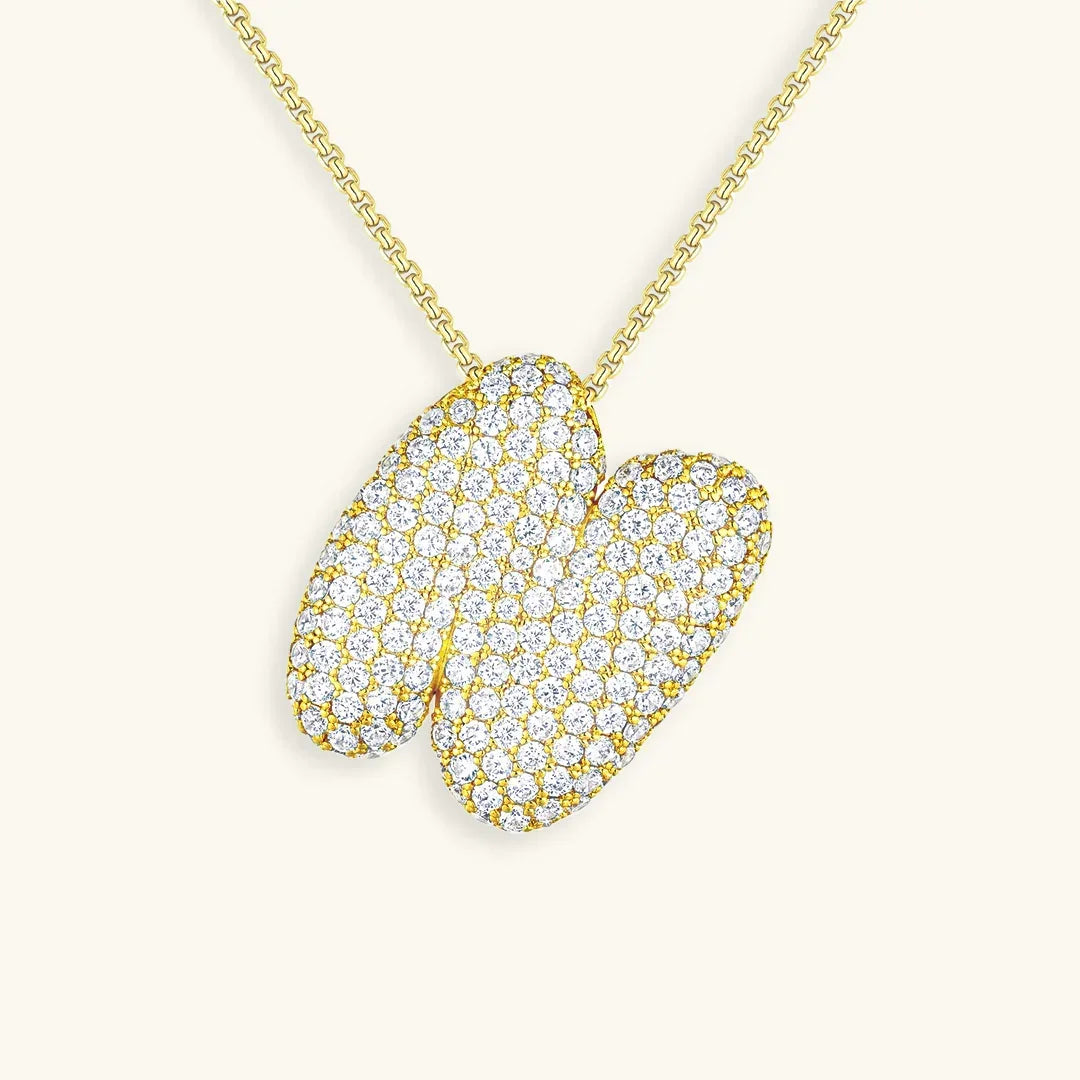 Gold-Plated Bubble Initial Diamond Necklace