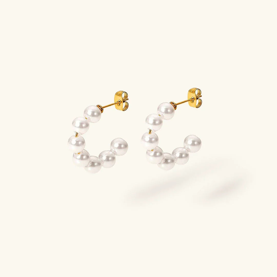 Gold-Plated Faux Pearl Hoop Earrings for Women