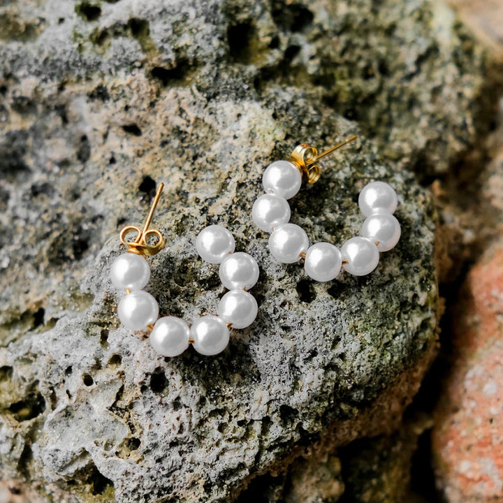 Gold-Plated Faux Pearl Hoop Earrings for Women