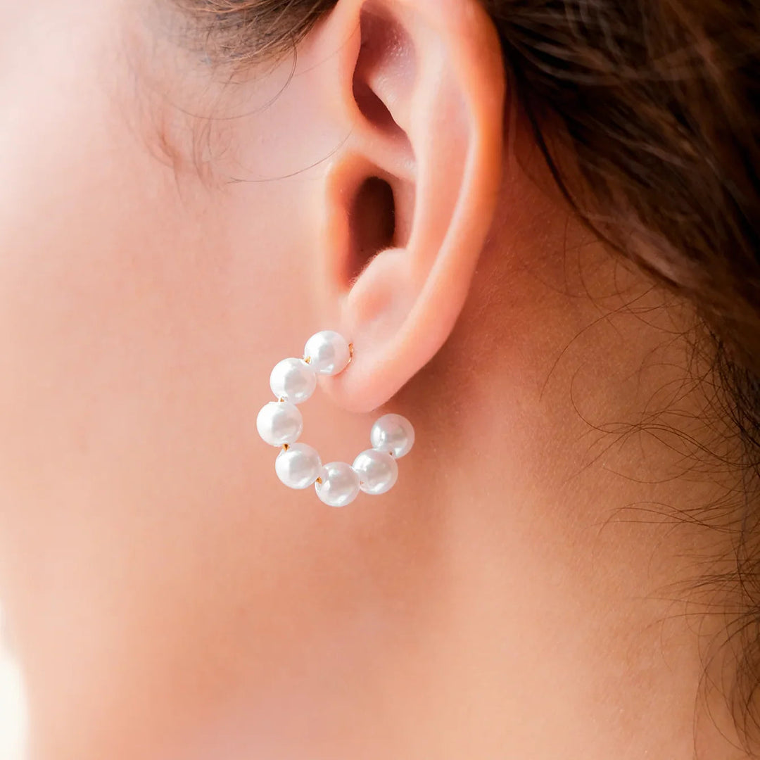 Gold-Plated Faux Pearl Hoop Earrings for Women