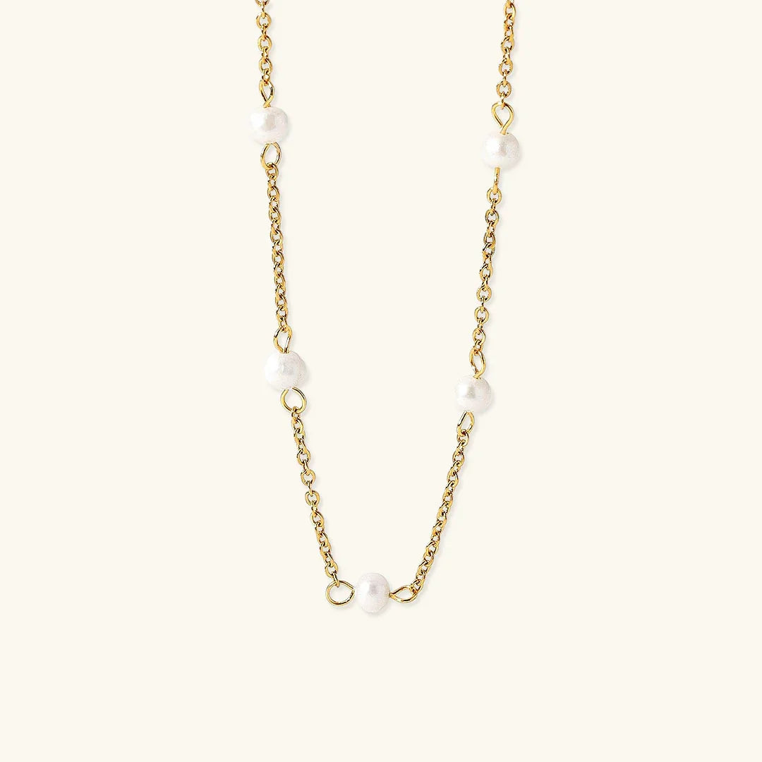 Gold-Plated Stainless Steel Faux Pearl Beaded Necklace for Women