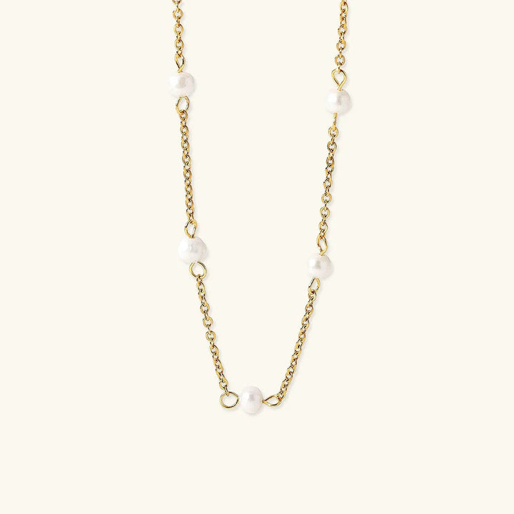 Gold-Plated Stainless Steel Faux Pearl Beaded Necklace for Women