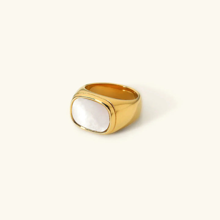Gold-Plated Faux Shell Signet Ring for Women
