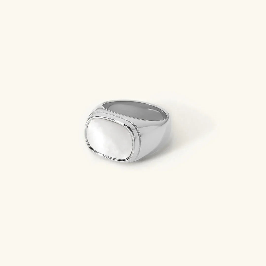 Gold-Plated Faux Shell Signet Ring for Women