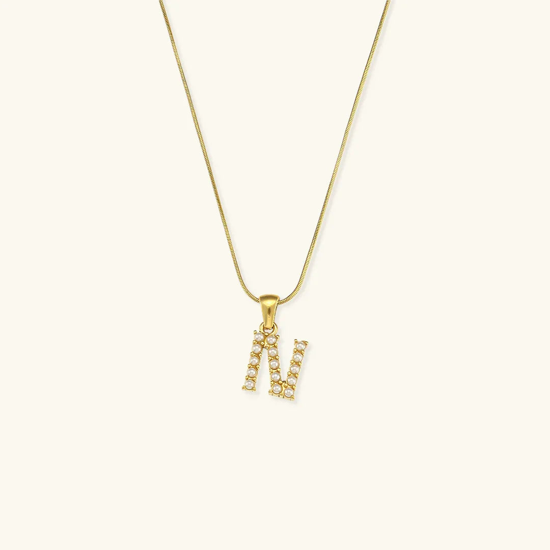 Gold-Plated Initial Letter Necklace with Freshwater Pearls