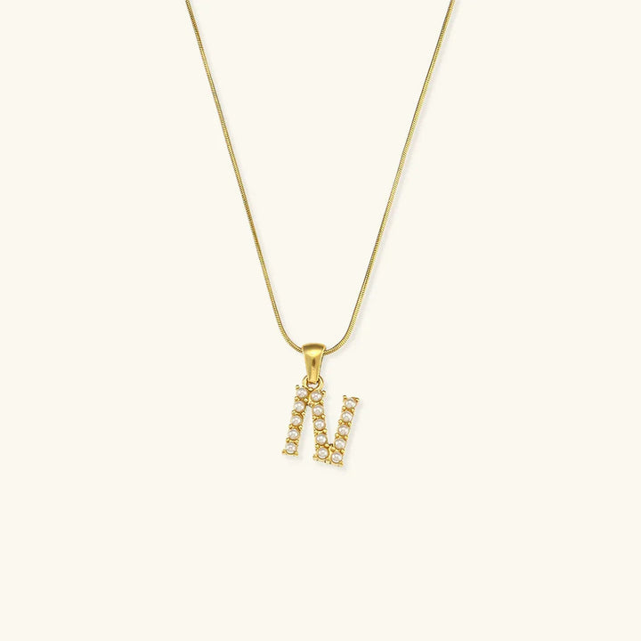 Gold-Plated Initial Letter Necklace with Freshwater Pearls