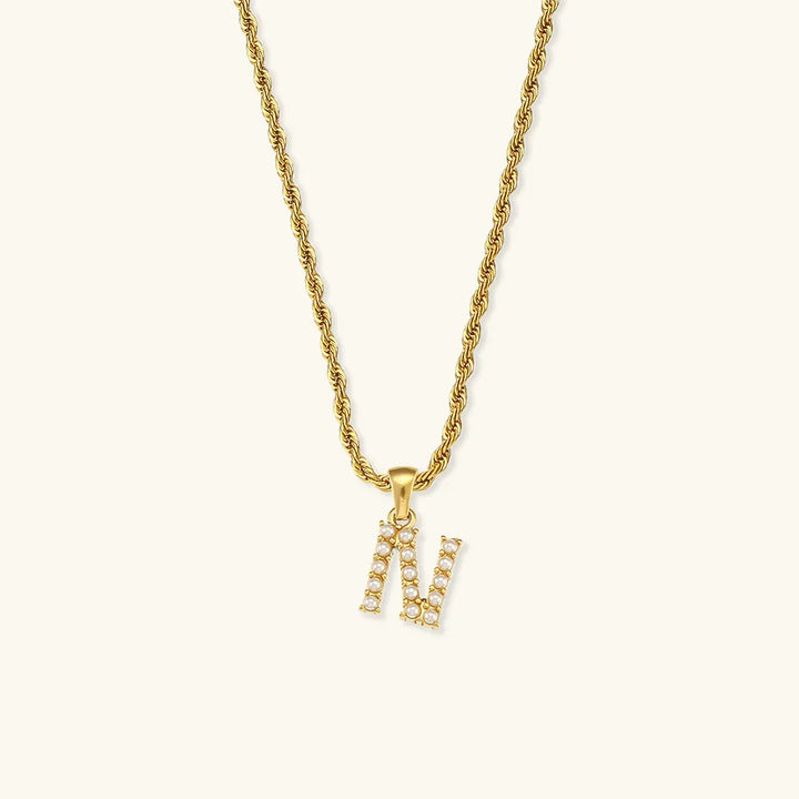 Gold-Plated Initial Letter Necklace with Freshwater Pearls