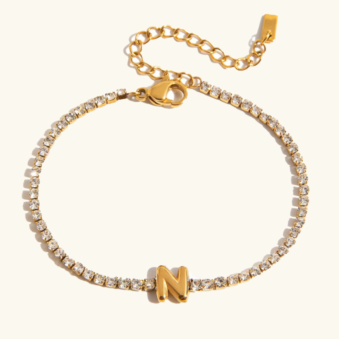 Gold-Plated Cubic Zirconia Initial Tennis Bracelet for Women