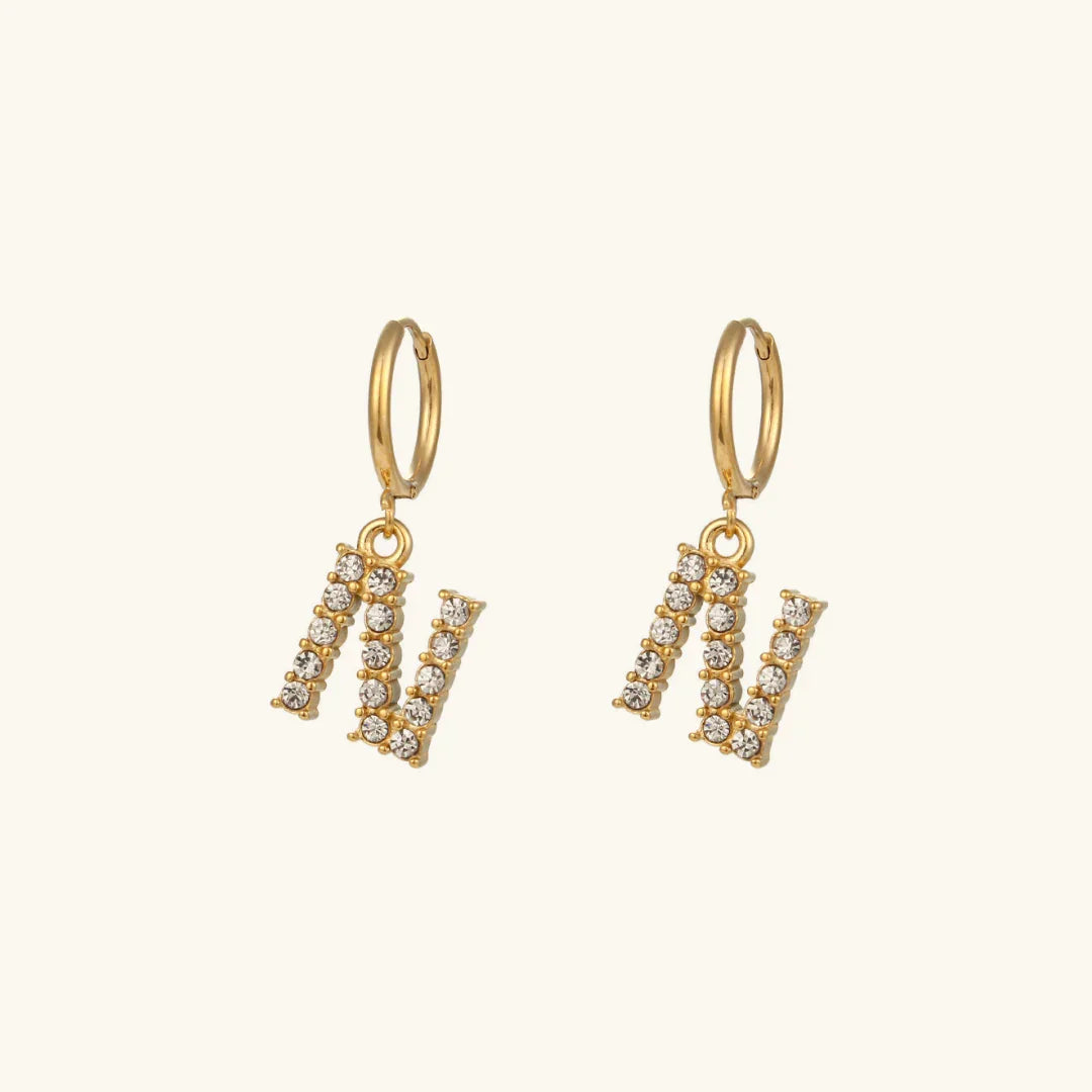 Gold-Plated Initial Letter Earrings with Diamond Simulants