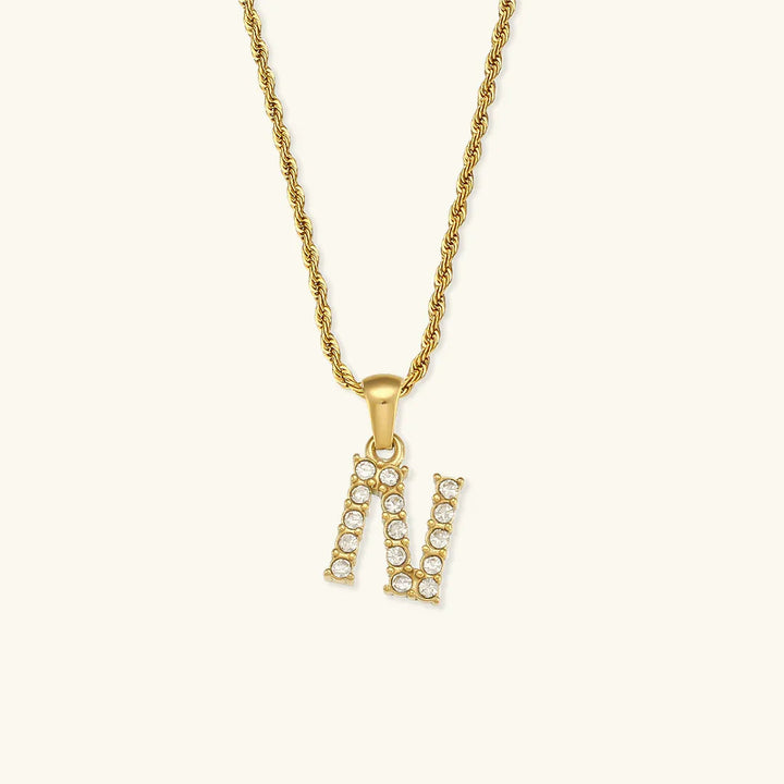 Gold-Plated Initial Pendant Necklace with Diamond Simulants
