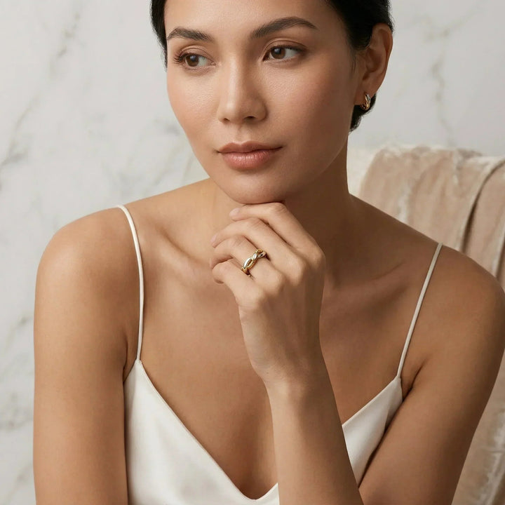 Gold Plated Silver Plated Twisted Band Ring for Women