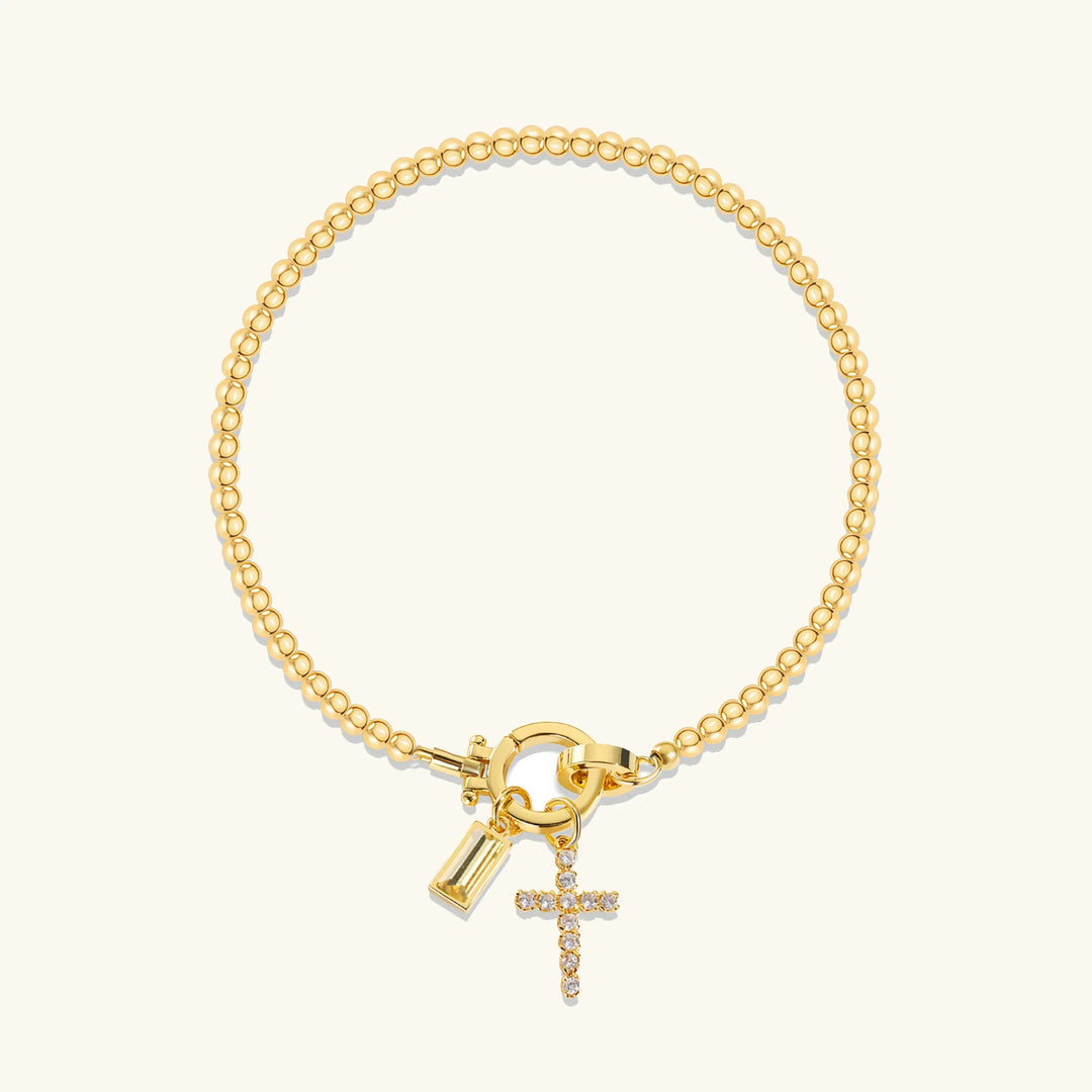 Gold-Plated Crystal Birthstone Cross Bracelet