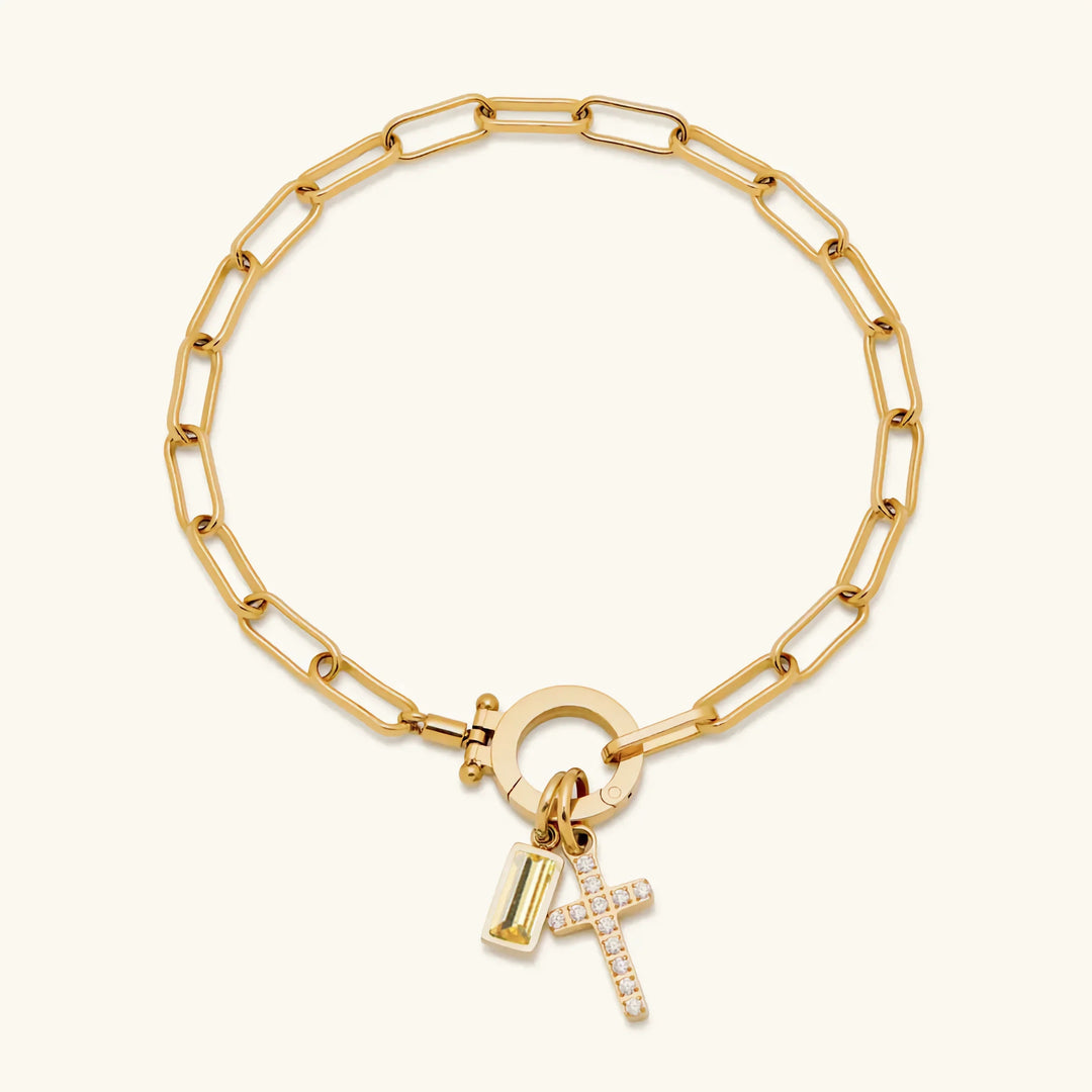Gold-Plated Crystal Cross Bracelet