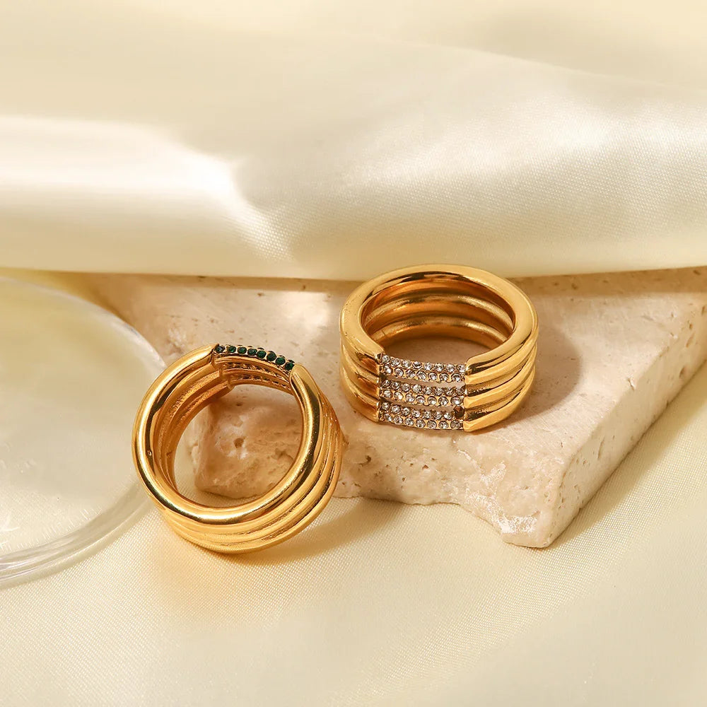 Gold-Plated Cubic Zirconia Wide Band Ring for Women