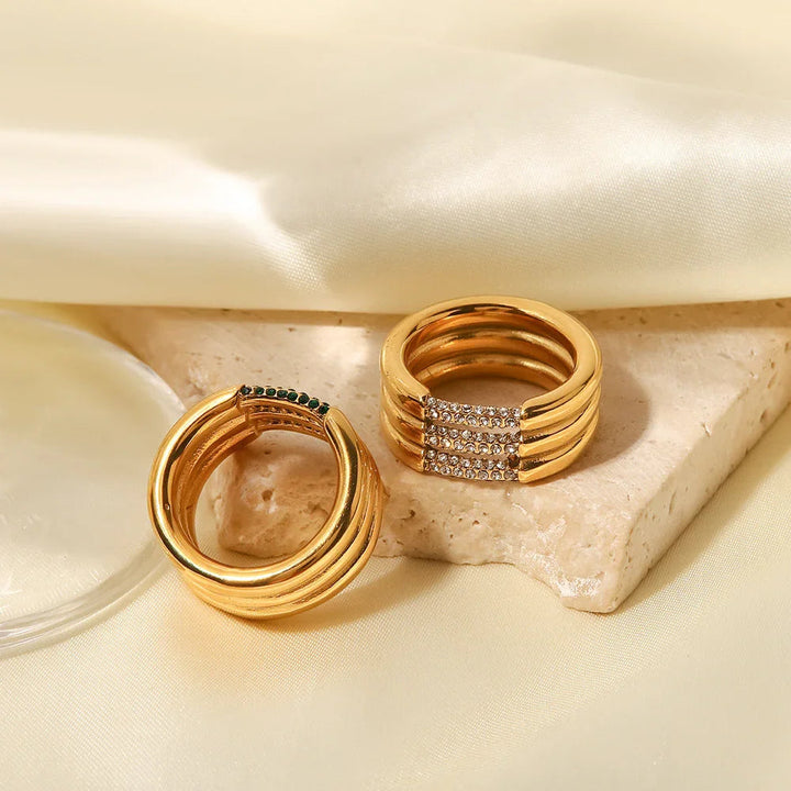 Gold-Plated Cubic Zirconia Wide Band Ring for Women