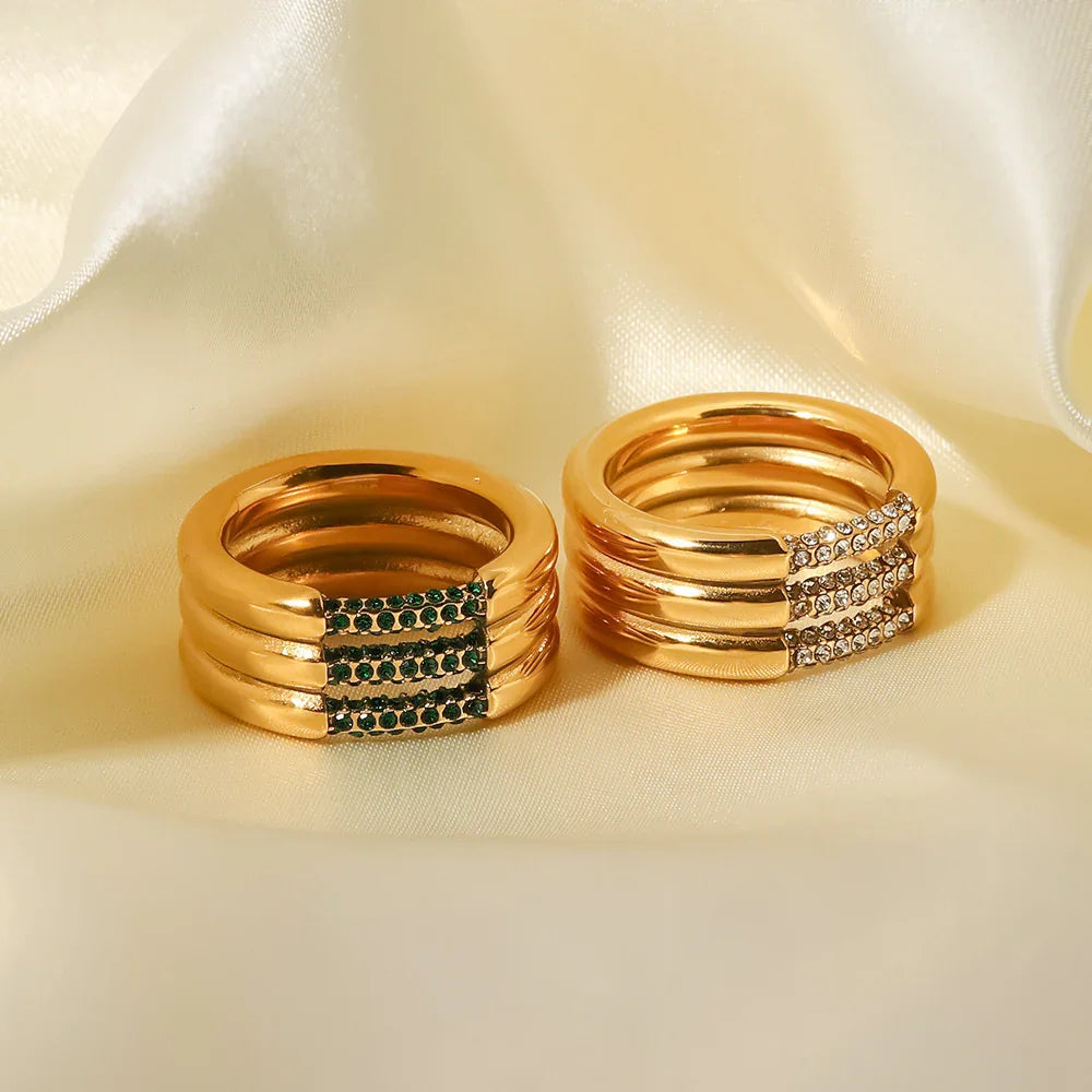 Gold-Plated Cubic Zirconia Wide Band Ring for Women