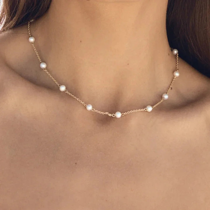 Gold-Plated Stainless Steel Faux Pearl Beaded Necklace for Women