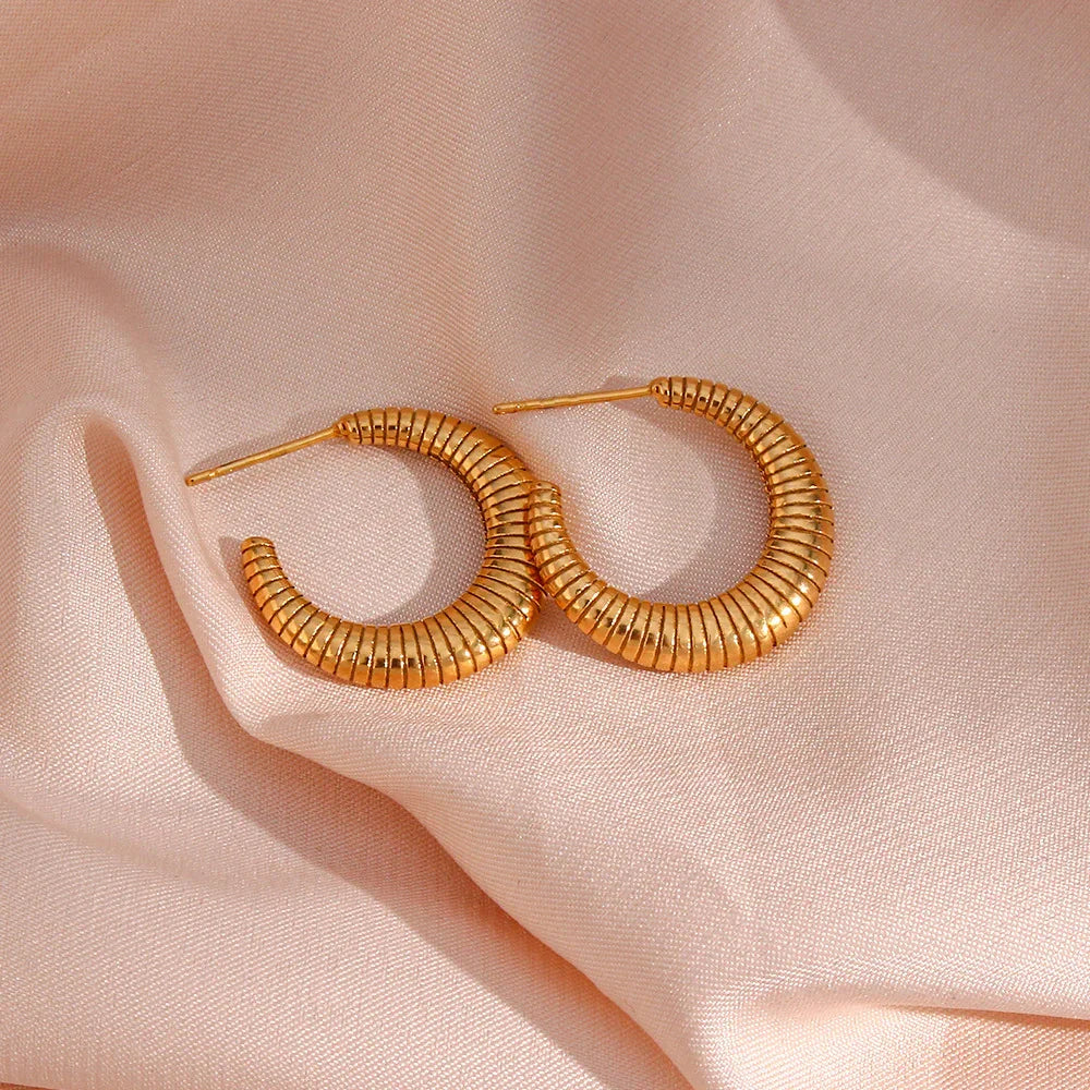 Gold-Plated Ridged Hoop Earrings for Women