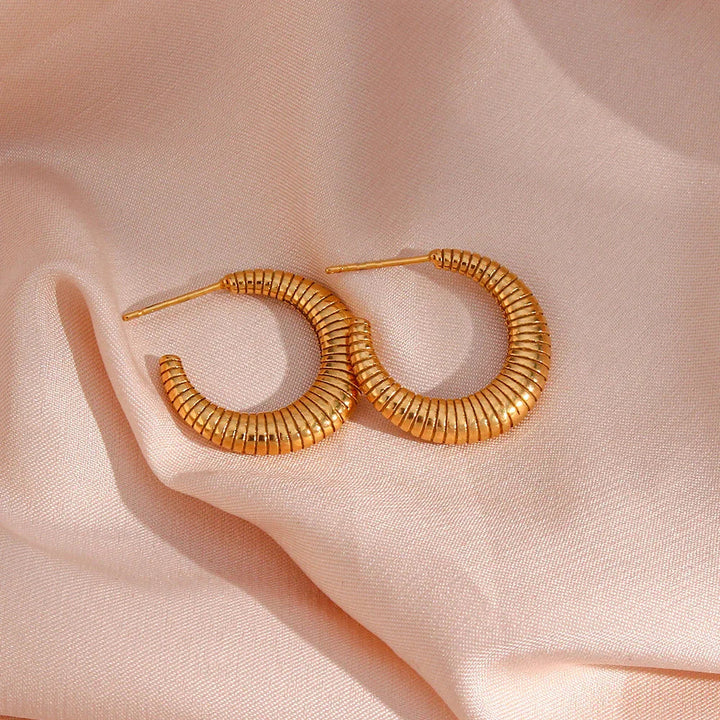 Gold-Plated Ridged Hoop Earrings for Women