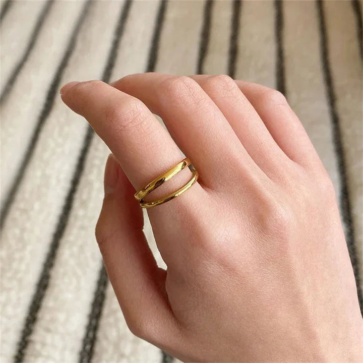 Gold-Plated Layered Band Ring for Women