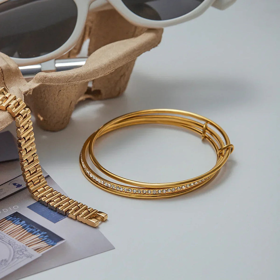 Gold Plated Cubic Zirconia Bangle Bracelet for Women