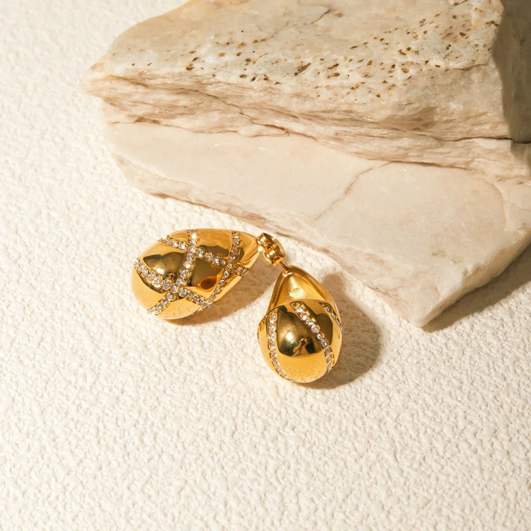 Gold-Plated Teardrop Earrings with Diamond Simulants