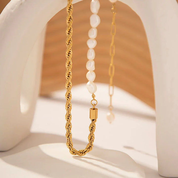 Statement Gold-Plated Faux Pearl Chain Necklace for Women