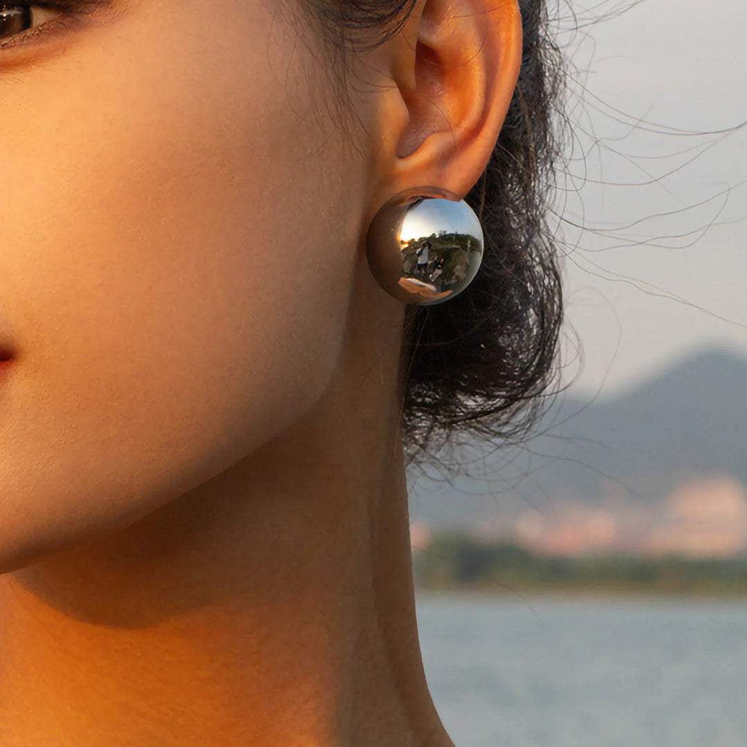 Gold-Plated Chunky Round Stud Earrings