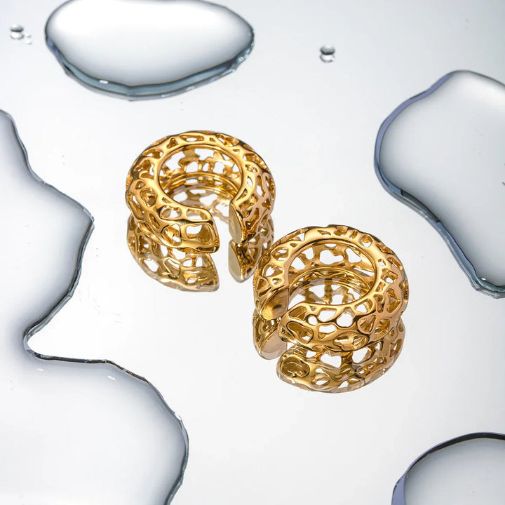 Gold-Plated Hollow Lace Earrings for A Luminous Statement