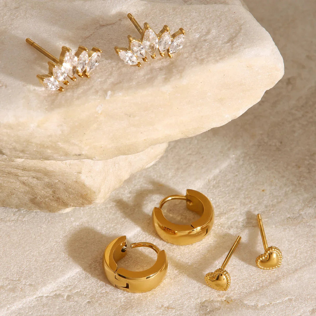 Gold-Plated CZ Hoop Earring 3-Piece Set