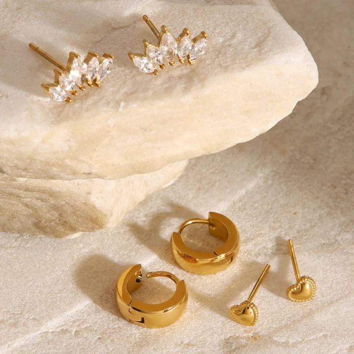 Gold-Plated CZ Hoop Earring 3-Piece Set