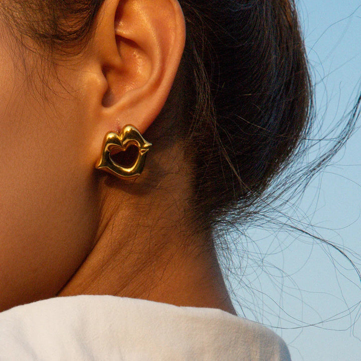 Gold-Plated Lip-Shaped Earrings with Touch of Gleaming Gold